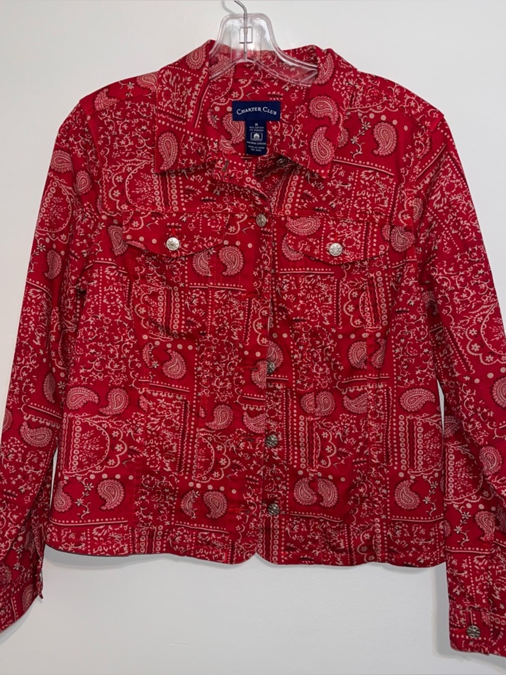 Charter Club Red Bandana-Print Jean Jacket